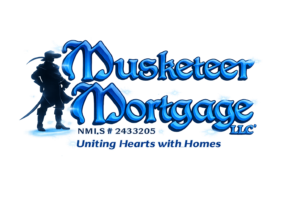 Musketeer Mortgage logo featuring a musketeer silhouette and blue company branding serving Kentucky homebuyers