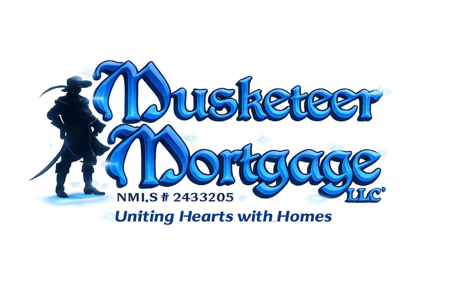 Musketeer Mortgage logo featuring a musketeer silhouette and blue company branding serving Kentucky homebuyers