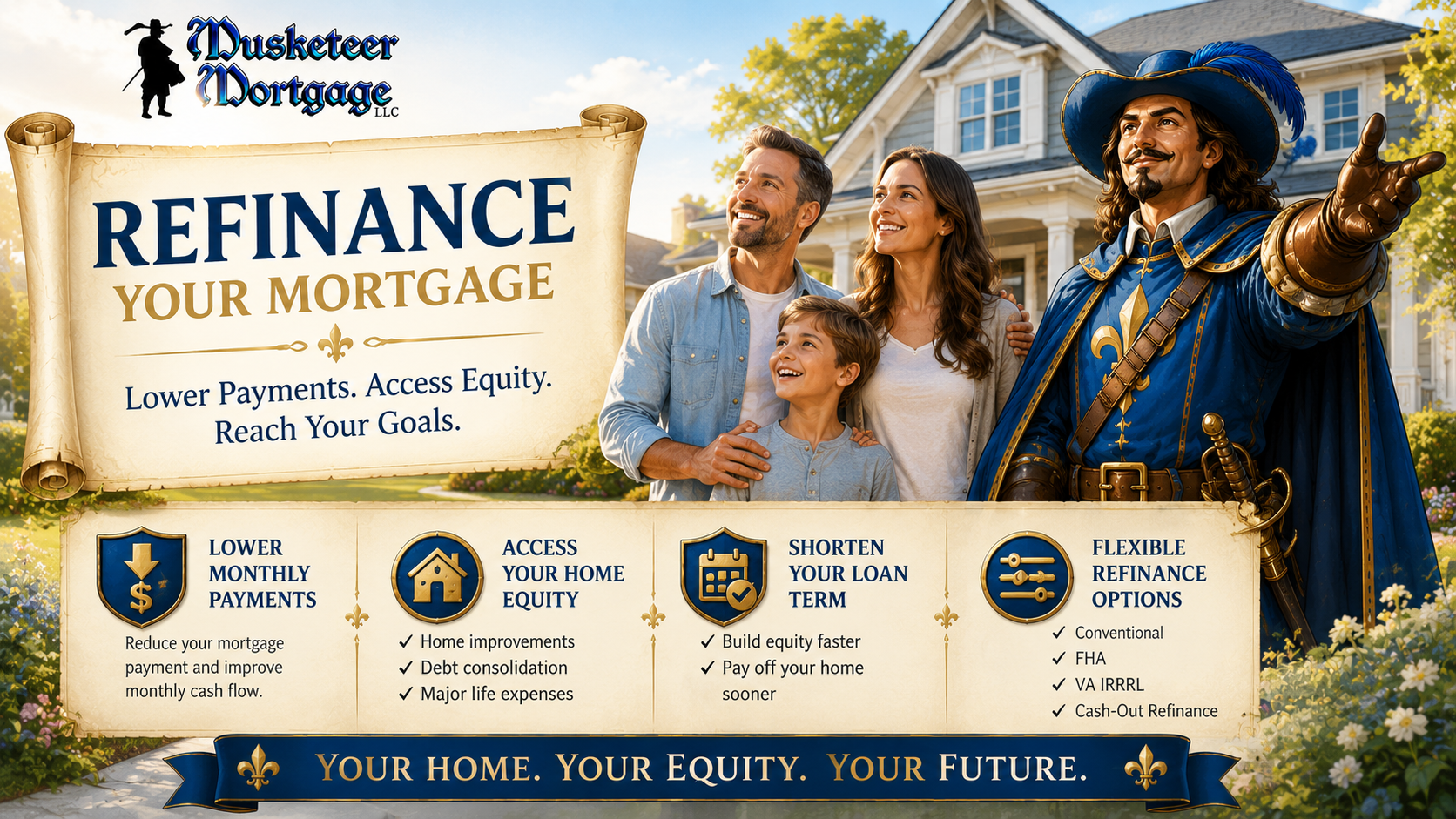 Mortgage Refinance Options from Musketeer Mortgage – Lower Payments, Access Home Equity, and Reach Financial Goals