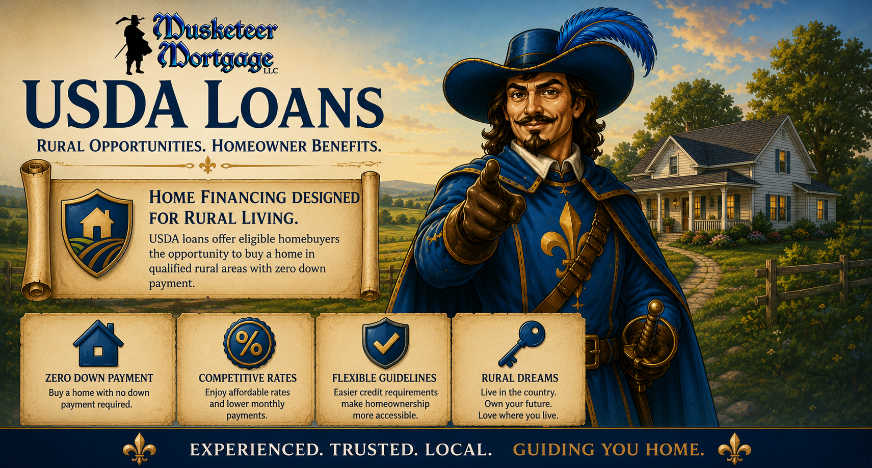 USDA Home Loans from Musketeer Mortgage – Zero Down Payment Rural Home Financing