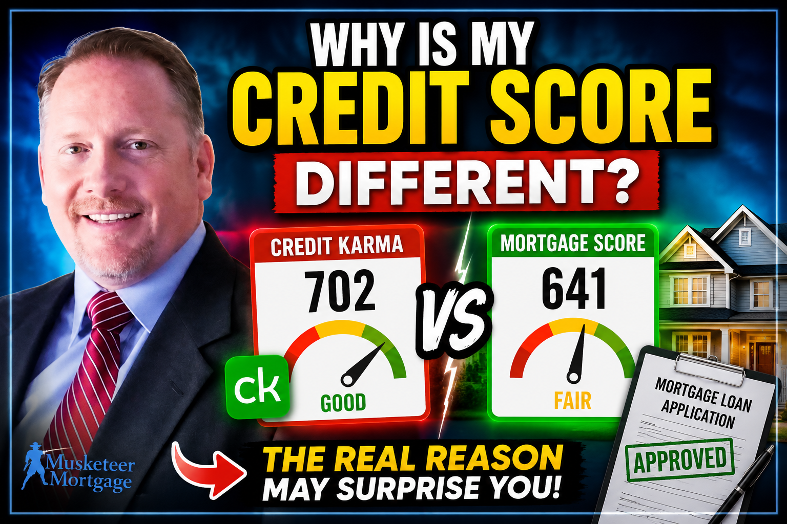 Comparison of a Credit Karma score and a mortgage FICO score showing why the scores can be different when applying for a home loan.