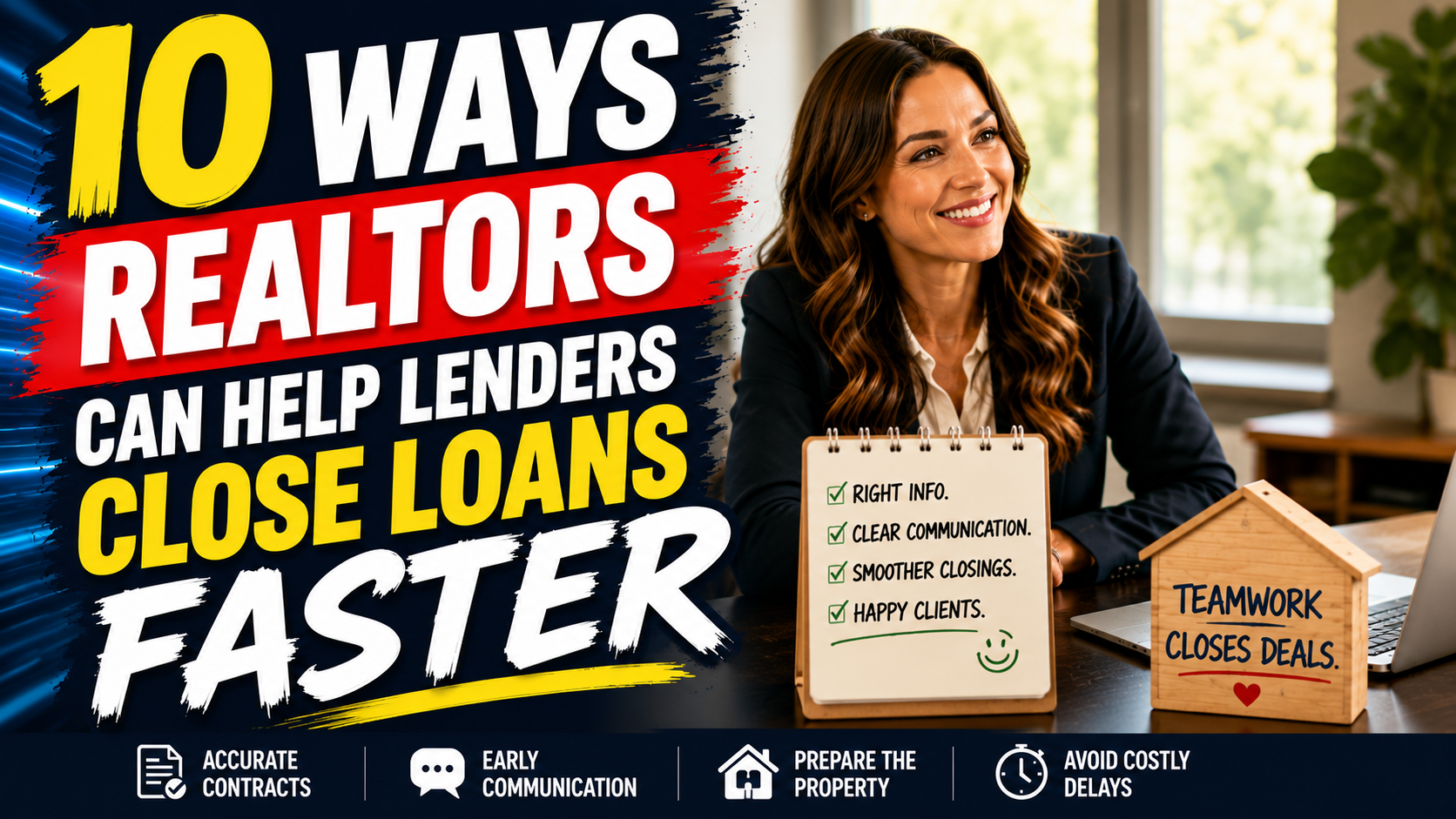 Professional Realtor reviewing a closing checklist illustrating 10 ways Realtors can help lenders prevent mortgage delays and close loans faster.